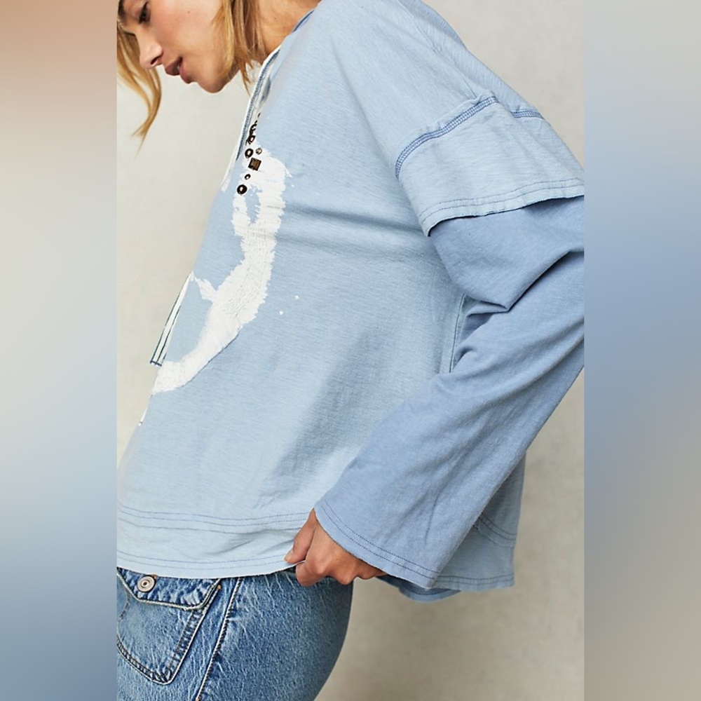 We the Free Peace Out Hoodie - Blue *Flawed: pinholes** - Picture 3 of 9
